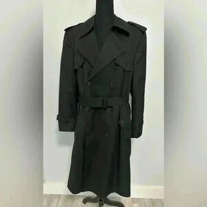 Christian Dior Monsieur Trench Coat Black Wool Blend Double Breasted Size 40S